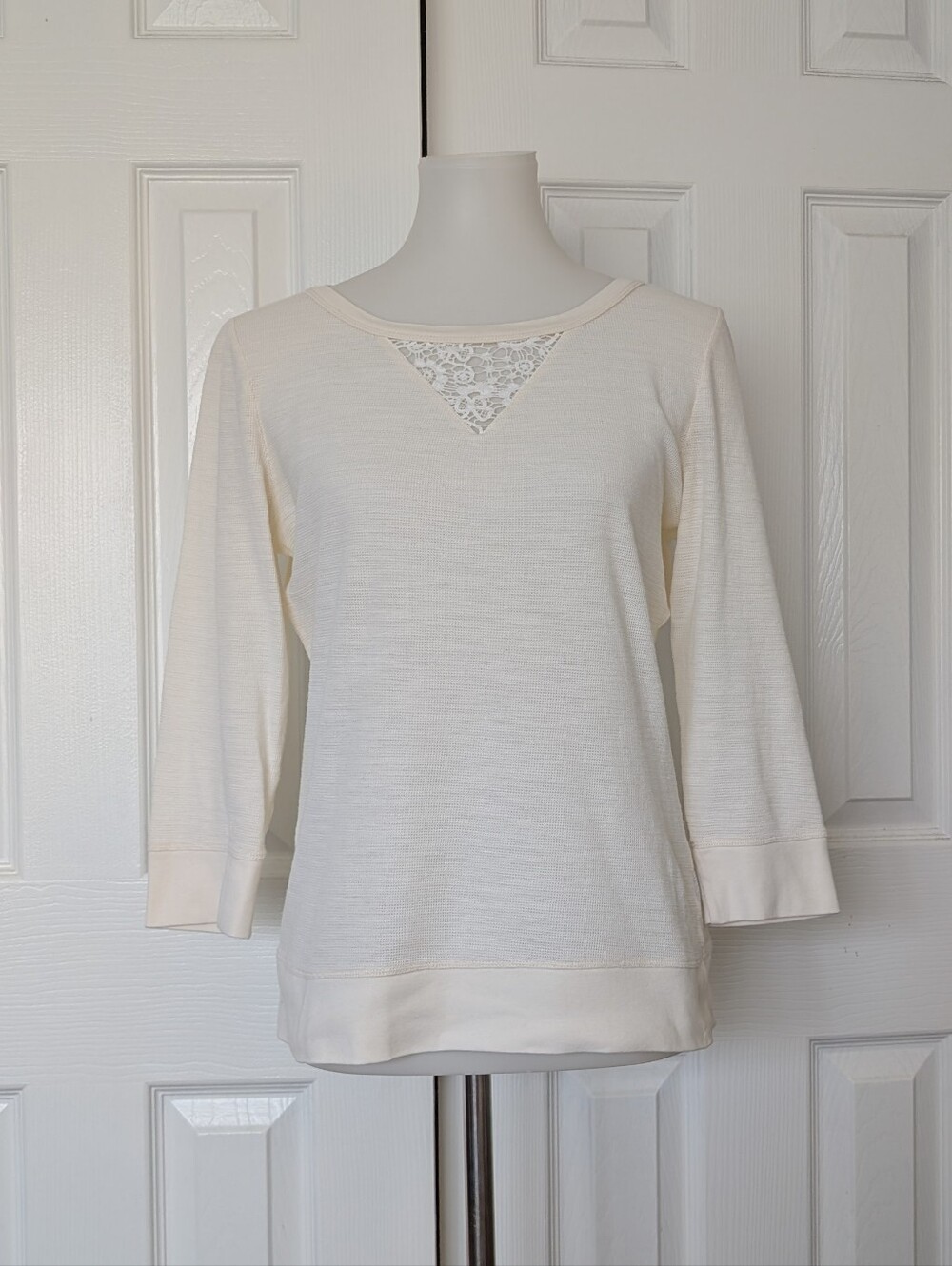 Ralph Lauren Cream Lace-Inset Long Sleeve Tee